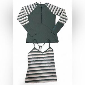 Carve Designs Swim Set S Rash Guard Zip Top Tankini Stripe Green UPF Surf